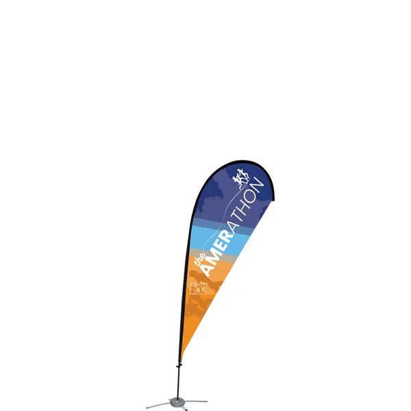 blue and orange teardrop flag